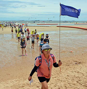 Tour guide with flag